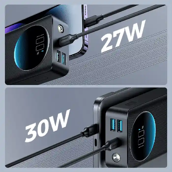 Joyroom JR-PBF03 30000mah Portable Power Bank Digital Display PD 30W Fast Charging Charger with Flashlight